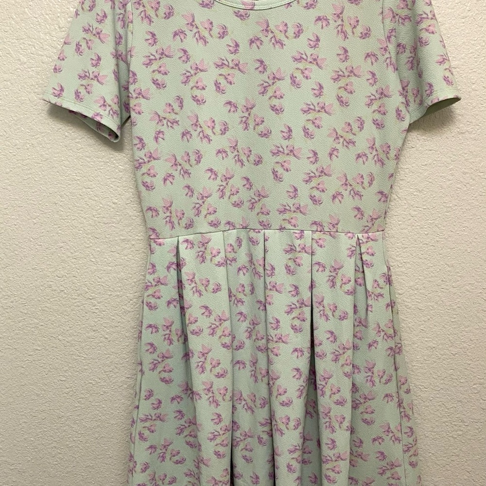 LuLaRoe Pink Fit and Flare Dress with Peter Pan Collar and Pockets
